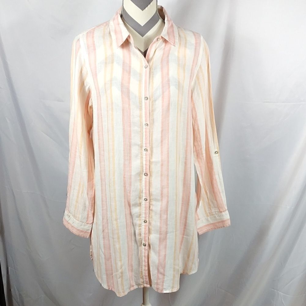 Antibes Blanc Lagenlook Pastel Striped Linen Top